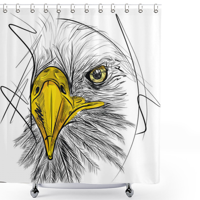 Personality  Bald Headed Eagle. Hand Drawn Sketch - Vector Illustration Shower Curtains