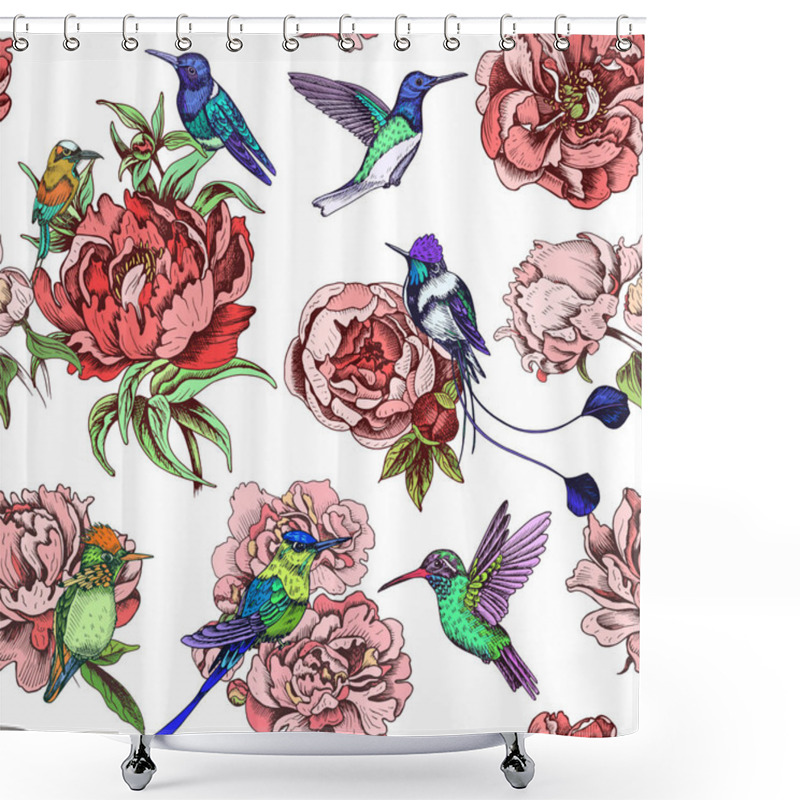 Personality  Sketch Hand Drawn Pattern With Hummingbirds, Vector Illustration Shower Curtains