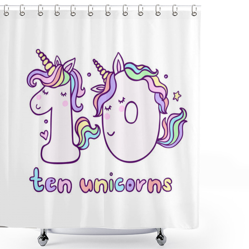 Personality  Cute Number Ten Unicorn Character Vector Illustration Shower Curtains