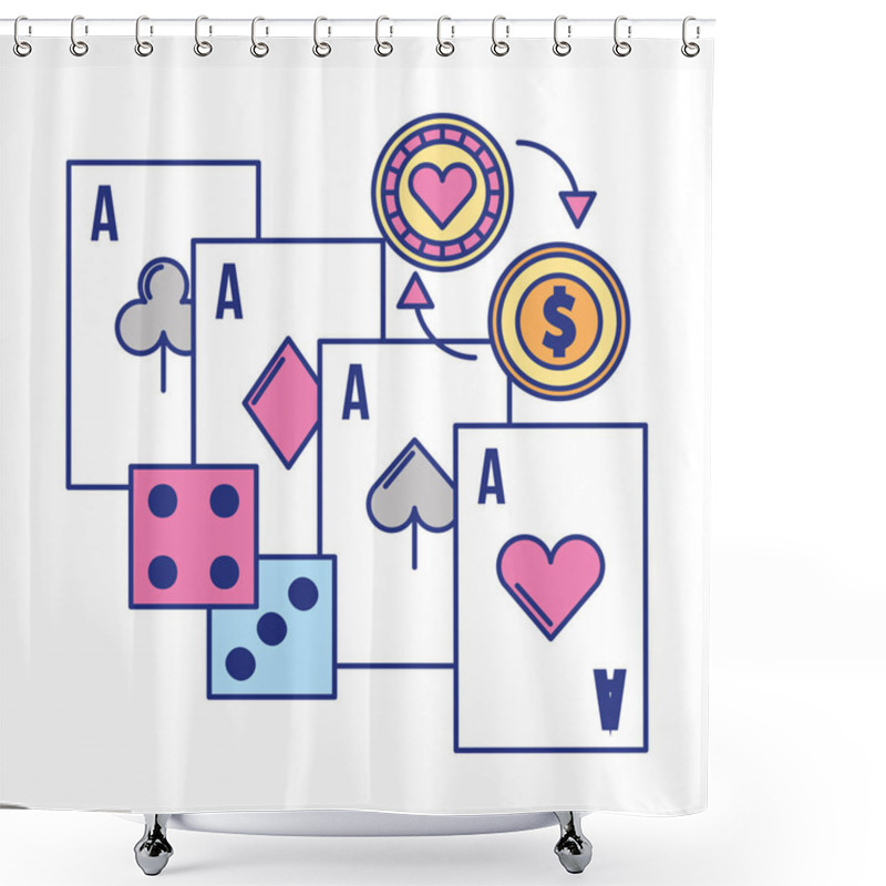 Personality  Aces Card Dices Coin Chip Casino Game Shower Curtains