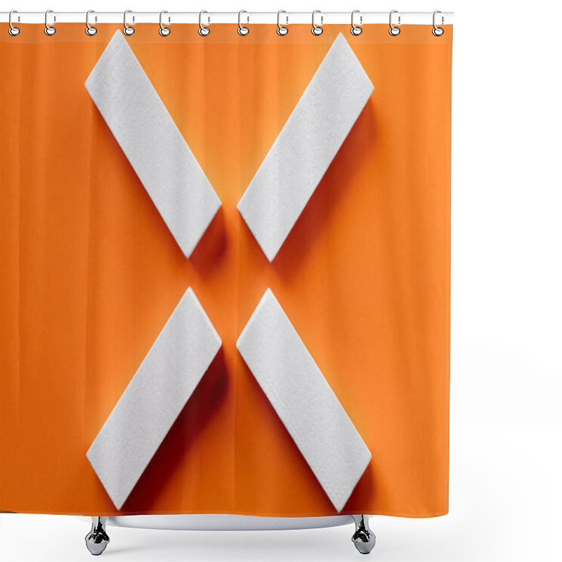 Personality  Top View Of White Tetragonal Blocks On Bright Orange Background Shower Curtains