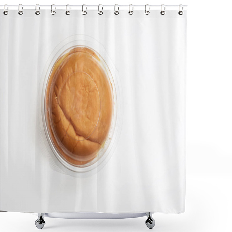 Personality  A Freshly Baked Round Butter Bun Enclosed In Clear Plastic Packaging, Displayed On A White Background. Perfect For Bakery Promotions, And Food Advertising. Shower Curtains