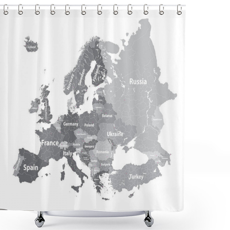 Personality  Europe Vector High Detailed Political Map With Regions Borders Shower Curtains