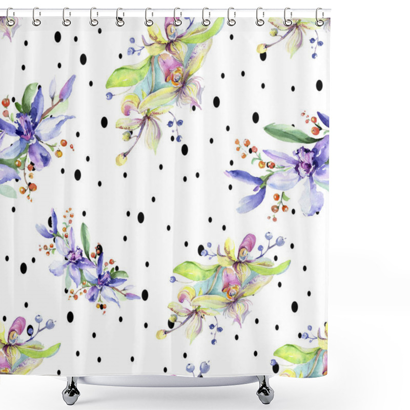 Personality  Pink And Purple Orchid Flowers. Watercolour Drawing Fashion Aquarelle Isolated. Seamless Background Pattern. Fabric Wallpaper Print Texture. Shower Curtains