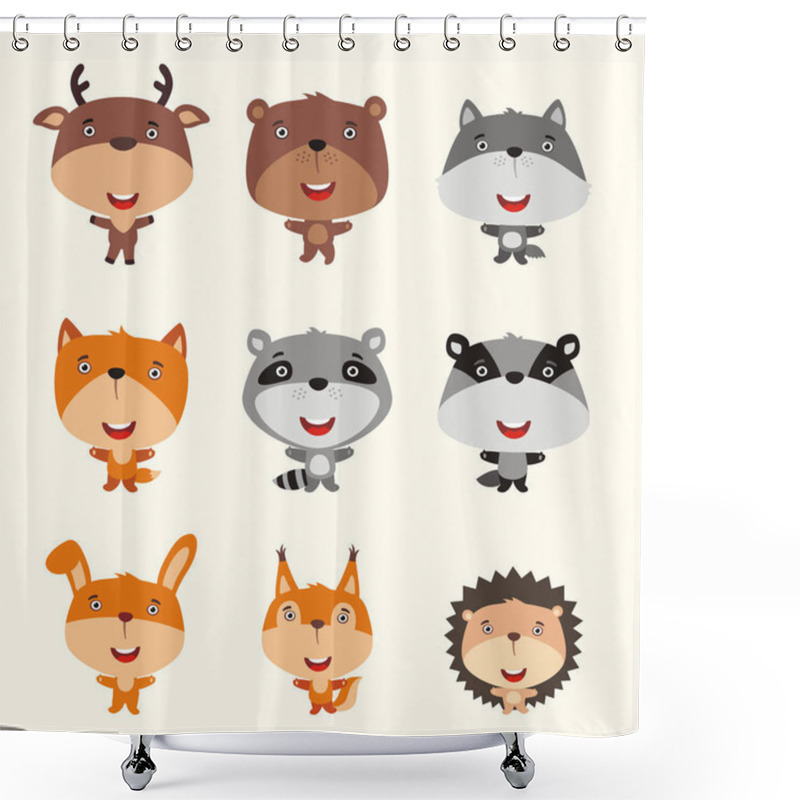 Personality  Collection Of Funny Wild Animals In Cartoon Style Shower Curtains