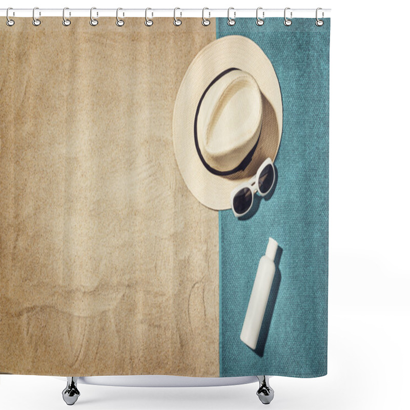 Personality  Top View Of Beach And Sand With Accessories Shower Curtains