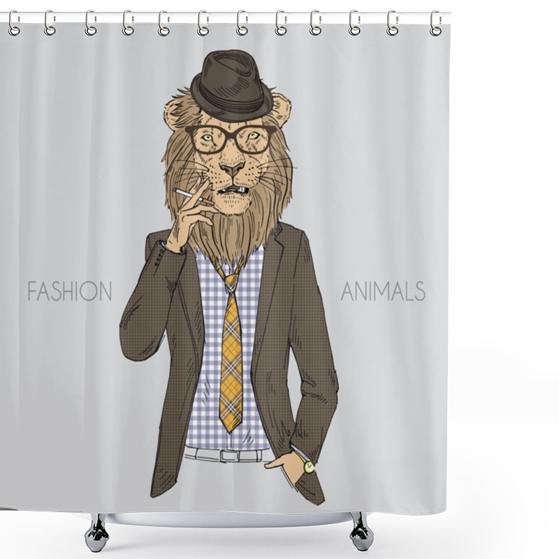 Personality  Fashion Illustration Of Lion Dressed Up Shower Curtains