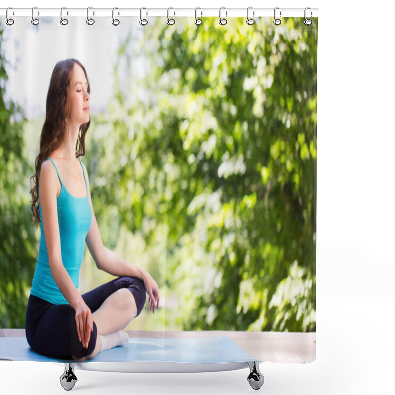 Personality  Woman Sitting In The Lotus Position. Meditation. Shower Curtains