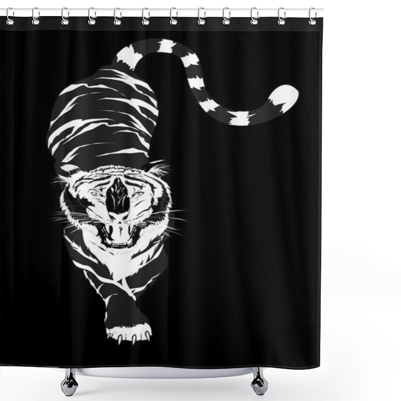 Personality  Single Monochrome Tiger On Black Background Shower Curtains