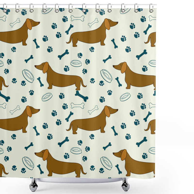 Personality  Seamless Pattern With Cartoon Dachshunds Shower Curtains