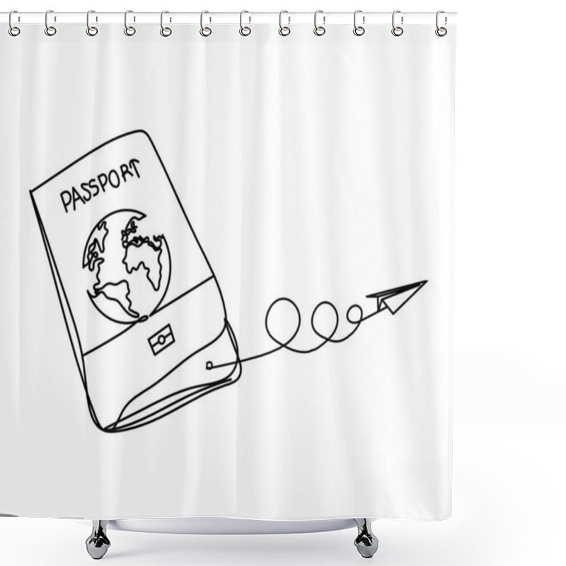 Personality  Passport With Paper Plane As Line Drawing On White Background Shower Curtains