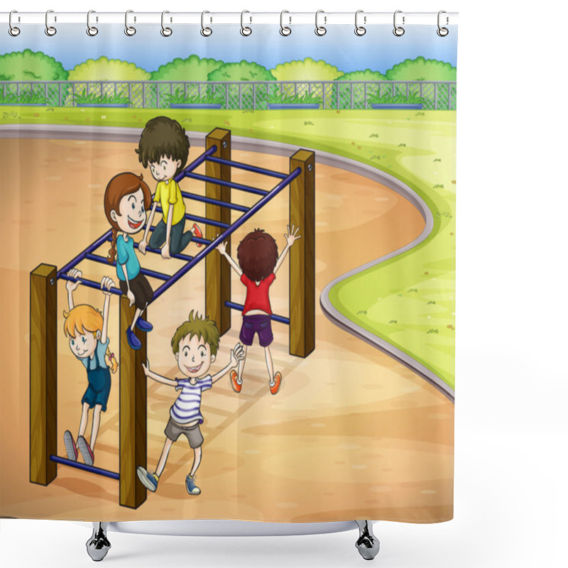 Personality  Kids And Monkey Bar Shower Curtains