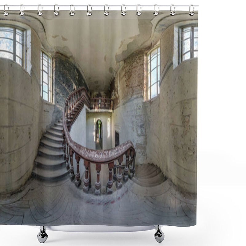 Personality  Abandoned Empty Concrete Room Or Old Building With Stairs In Full Seamless Spherical 360 Hdri Panorama  In Equirectangular Projection, Ready AR VR Virtual Reality Content Shower Curtains