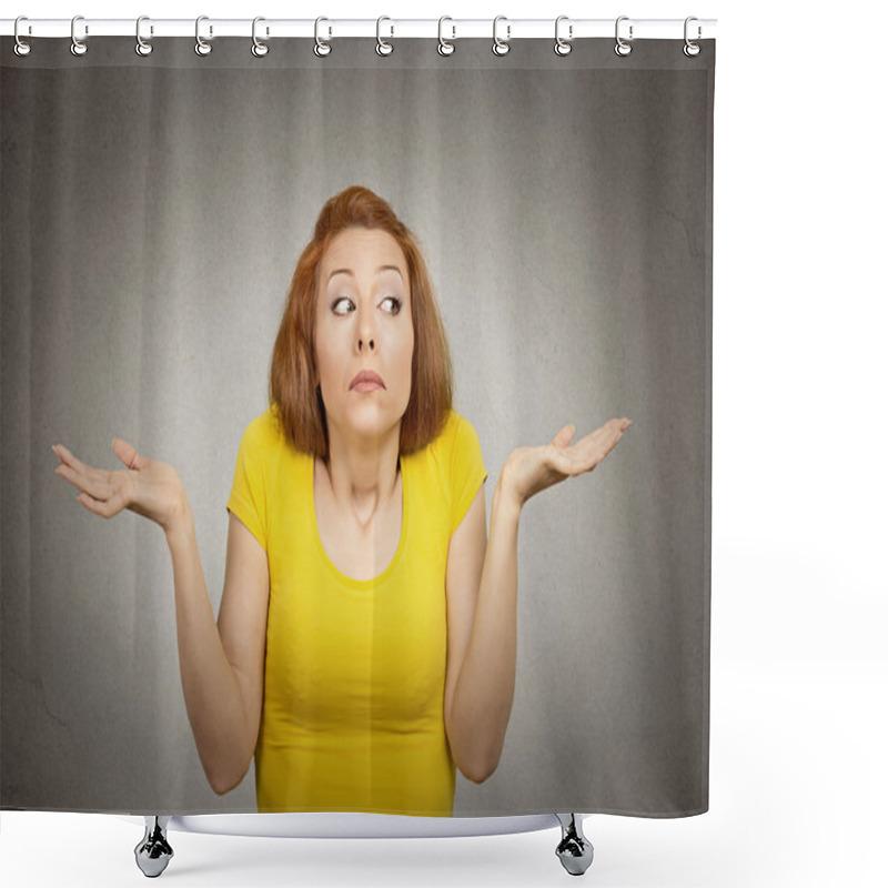 Personality  Clueless Woman With Arms Out Shrugs Shoulders Shower Curtains