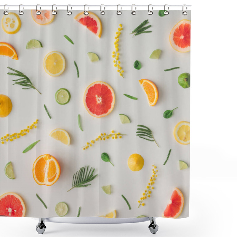 Personality  Pattern Of Lemons And Oranges With Grapefruit And Flowers Shower Curtains