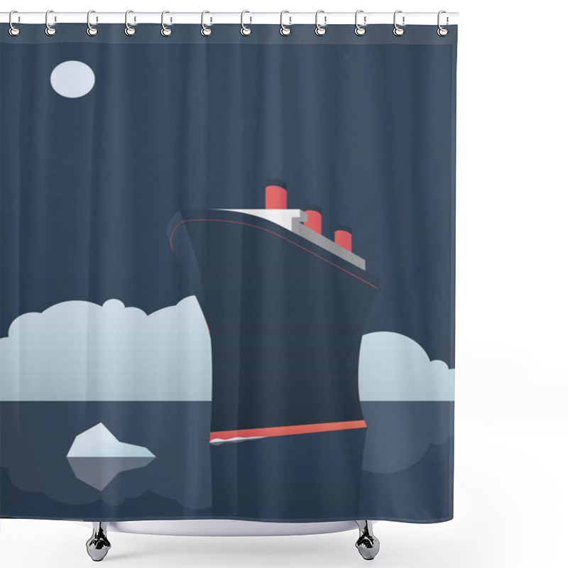 Personality  Risky Adventure Exploration Business Concept. Fearless Explorer Ship And Icebergs In Sea. Shower Curtains