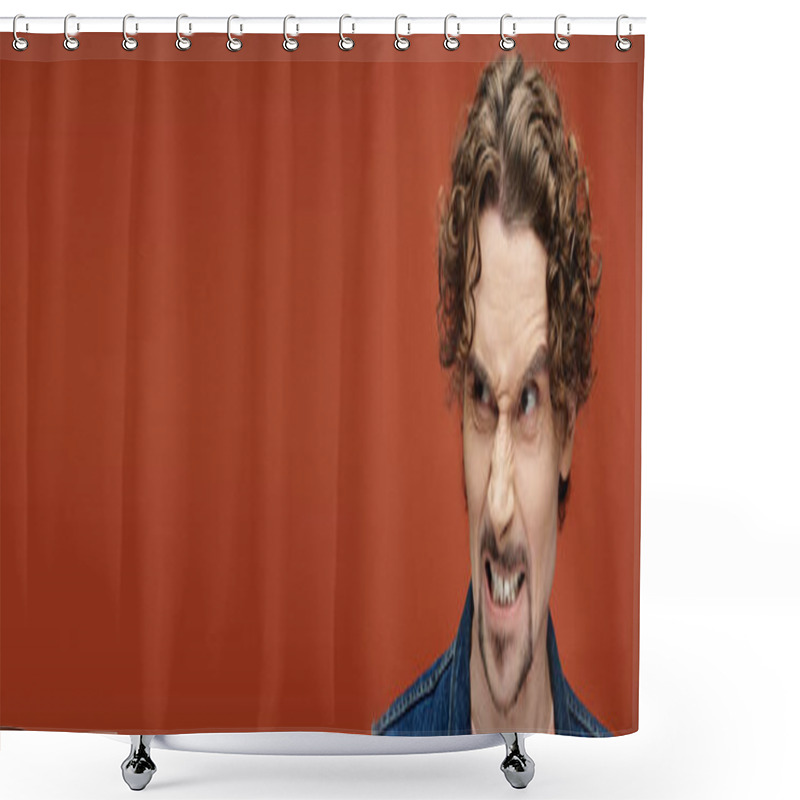 Personality  A Handsome Man Showcases Deep Emotions In A Vivid Setting. Shower Curtains