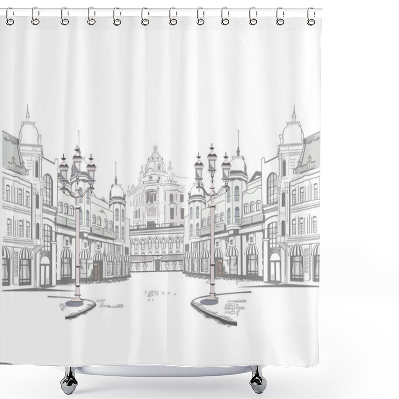 Personality  Series Of Sketches Of Beautiful Old City Views Shower Curtains