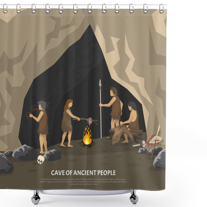 Personality  Prehistoric Cave Illustration Shower Curtains