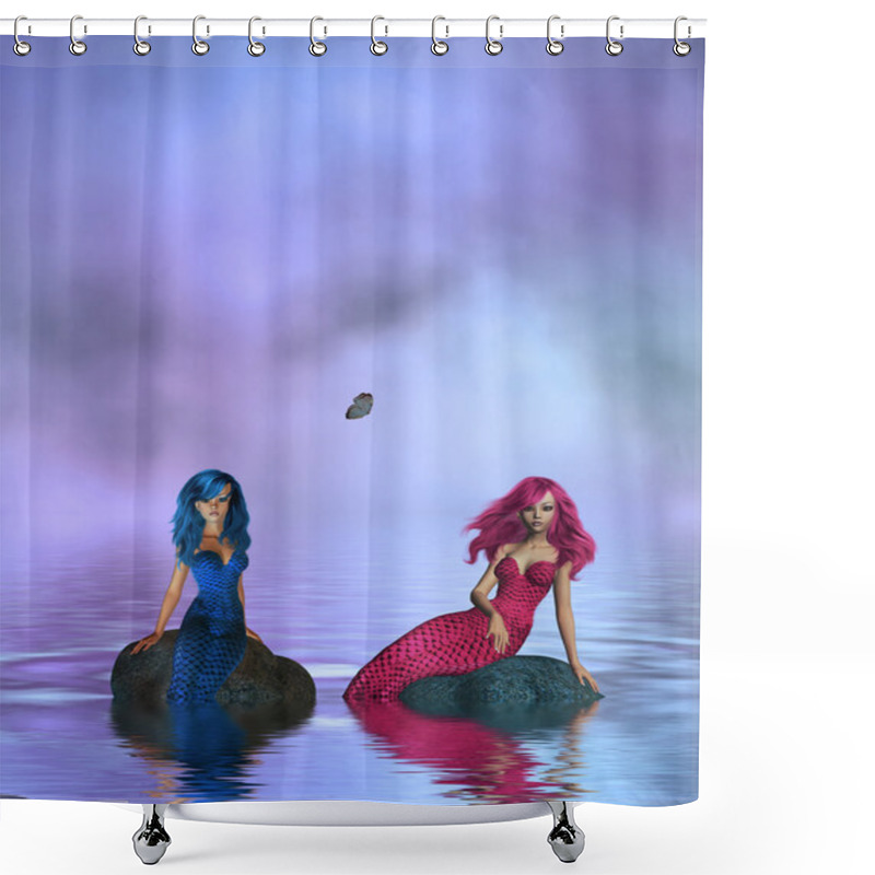 Personality  Two Mermaids Sitting On A Rock Shower Curtains