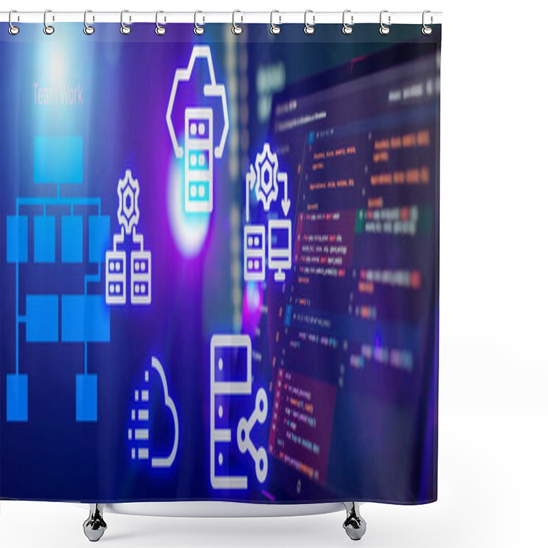 Personality  Concept Of Cloud Computing Technology. Protecting Data And Servers Remotely. Network Connection.Innovative Startup Project. Shower Curtains