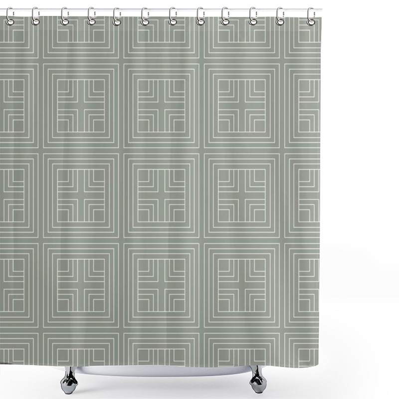 Personality  Japandi Seamless Pattern With Geometric Square Maze Design In Green And White Colors Perfect For Wallpaper Textile Fabric And Digital Use Vector. A Japandi-inspired Seamless Pattern Featuring A Shower Curtains