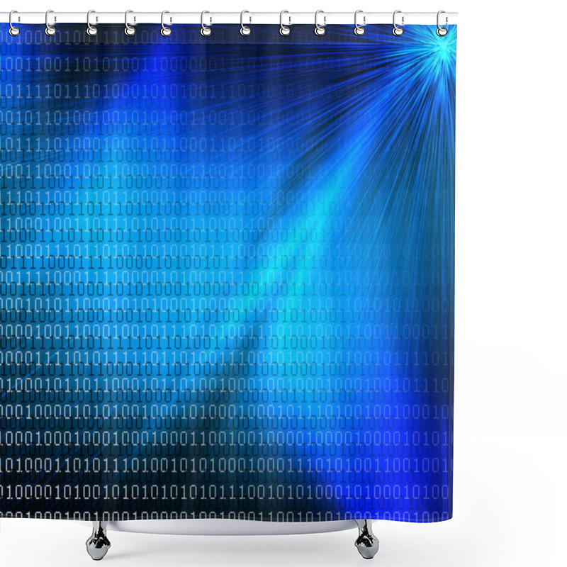 Personality  Abstract Blue Background With Binary Digits Pattern And Light Rays Shower Curtains