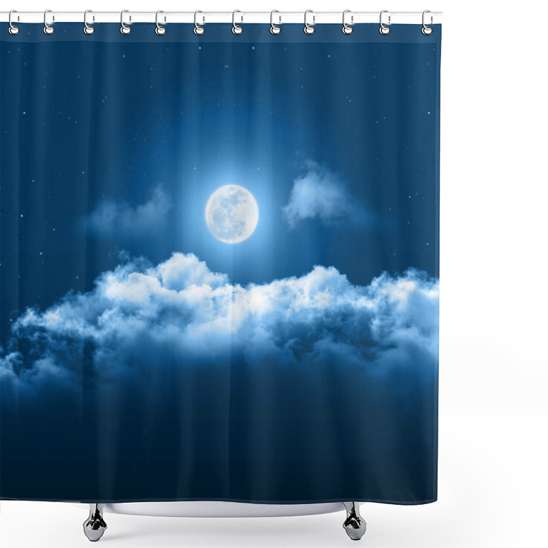 Personality  Mystical Night Sky Background With Full Moon, Clouds And Stars. Moonlight Night With Copy Space For Winter Background. Shower Curtains