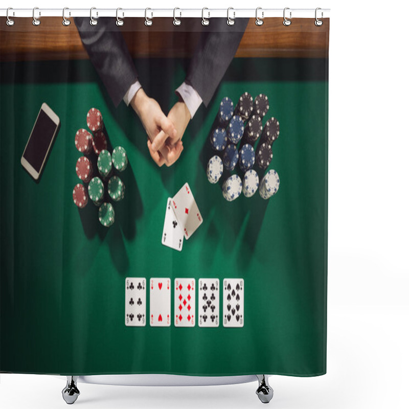 Personality  Poker Player's Hands With Chips Stacks Shower Curtains