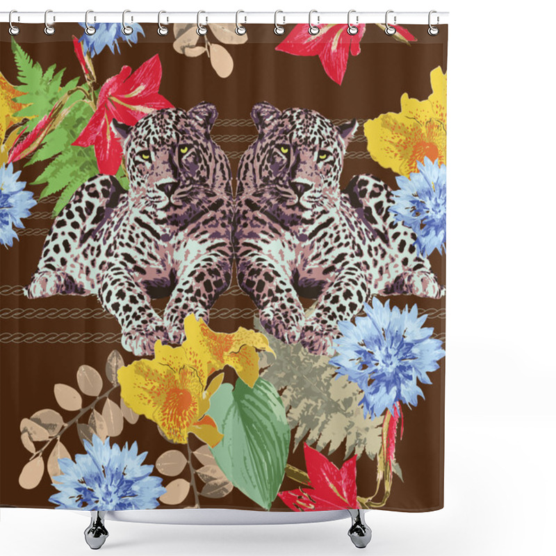 Personality  Leopards And Flowers Shower Curtains