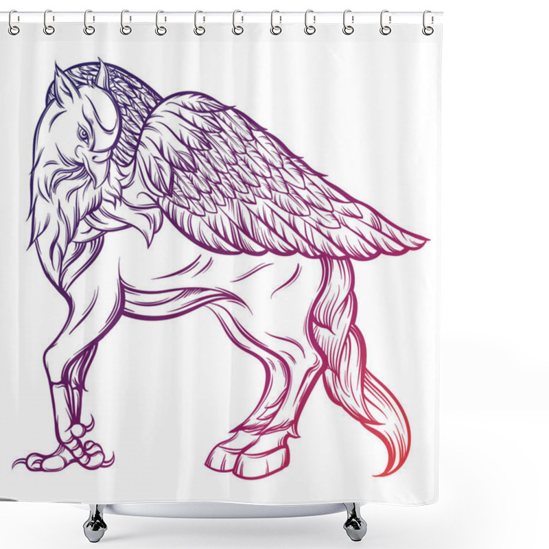 Personality  Vector Hand Drawn Realistic Illustration Of Hipogriff In Line Style.  Shower Curtains