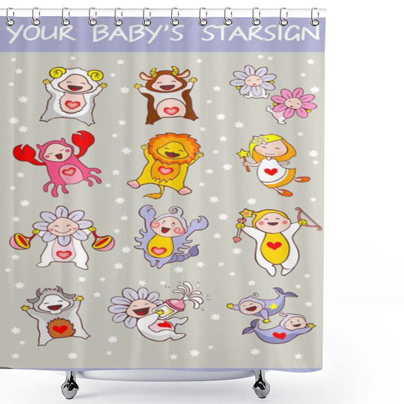 Personality  Cartoon Zodiac Horoscope Signs Set Shower Curtains