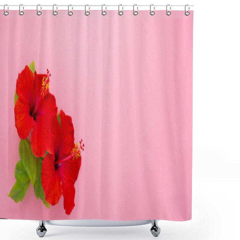 Personality  Red Hibiscus Flowers Laying On The Pink Background. Shower Curtains