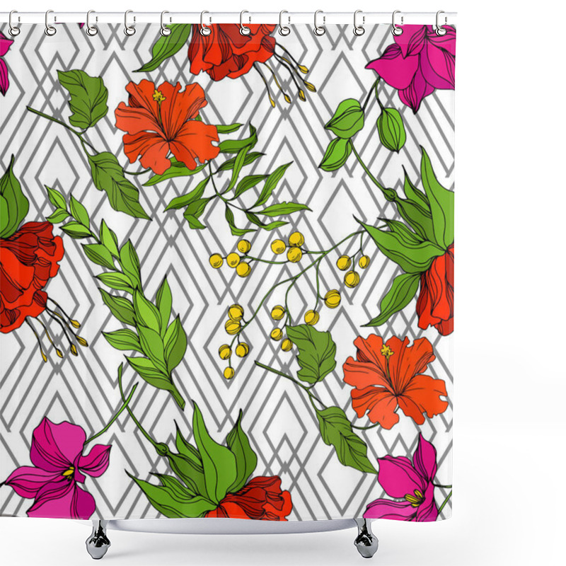 Personality  Vector Tropical Floral Botanical Flower. Engraved Ink Art. Seamless Background Pattern. Fabric Wallpaper Print Texture. Shower Curtains