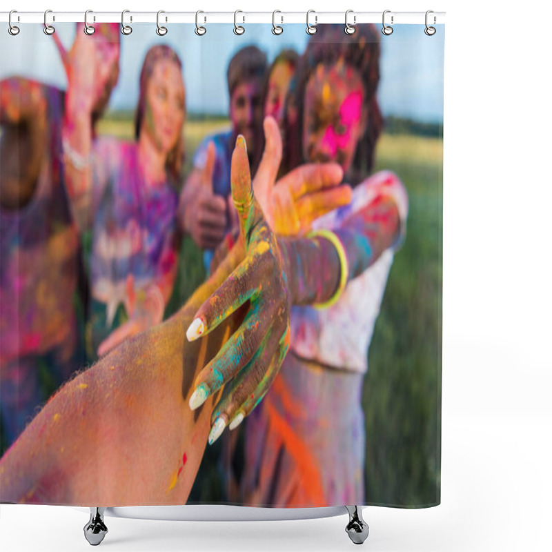 Personality  Happy Friends At Holi Festival Shower Curtains