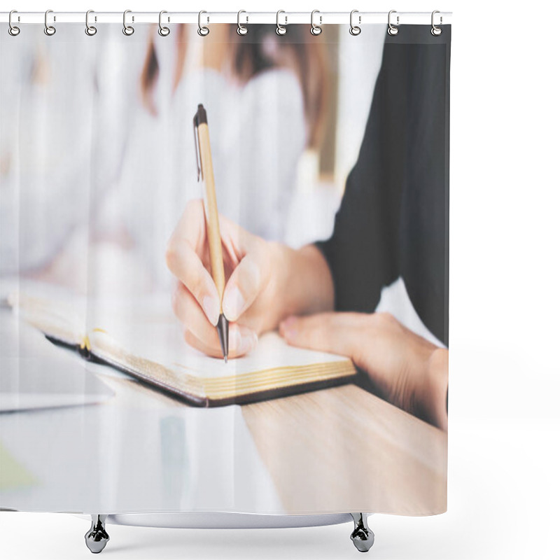 Personality  Woman Writing In Notepad Shower Curtains