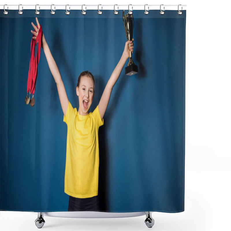 Personality  Girl With Medals And Trophy  Shower Curtains