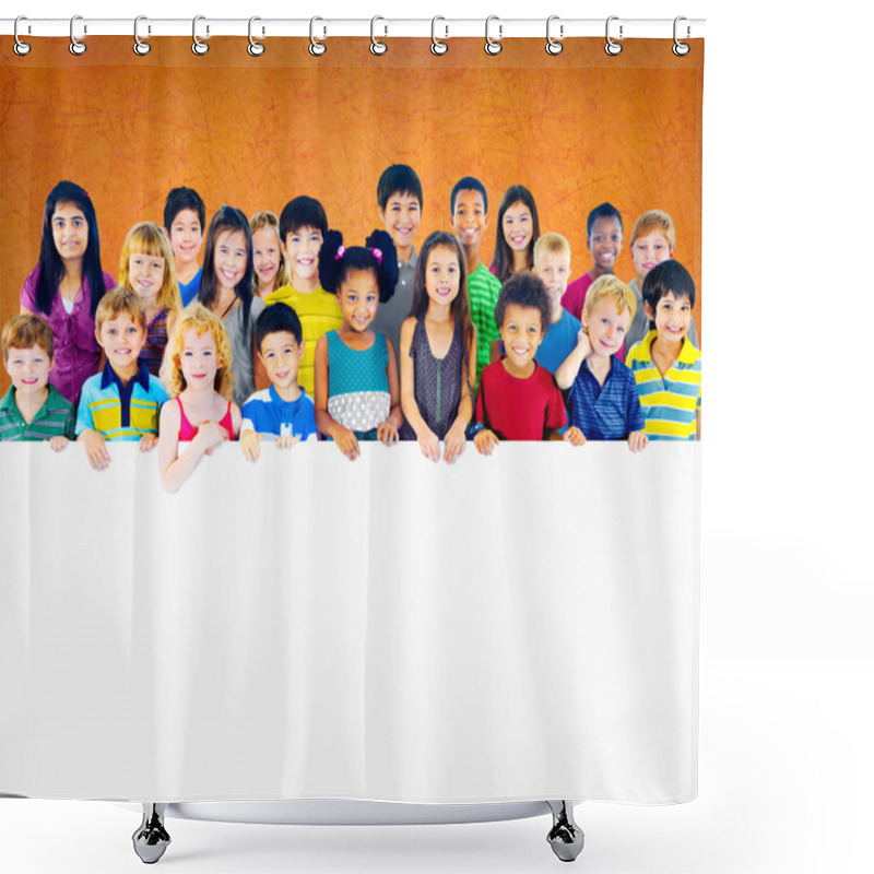 Personality  Multi-Ethnic Group Of Children Holding Empty Billboard Shower Curtains