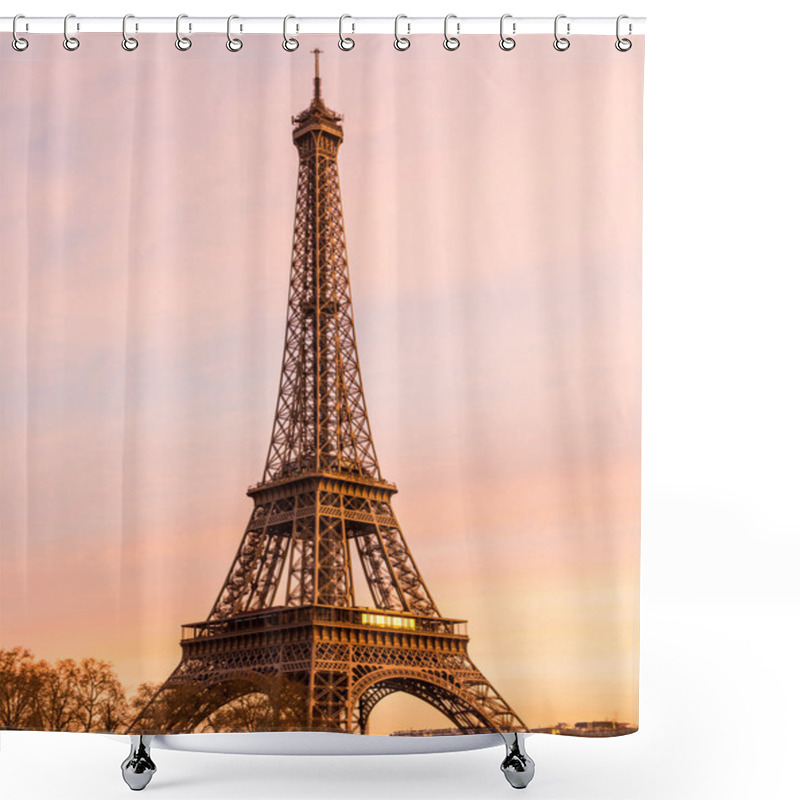 Personality  The Eiffel Tower At Sunset With Space On The Right For Copy Space Shower Curtains