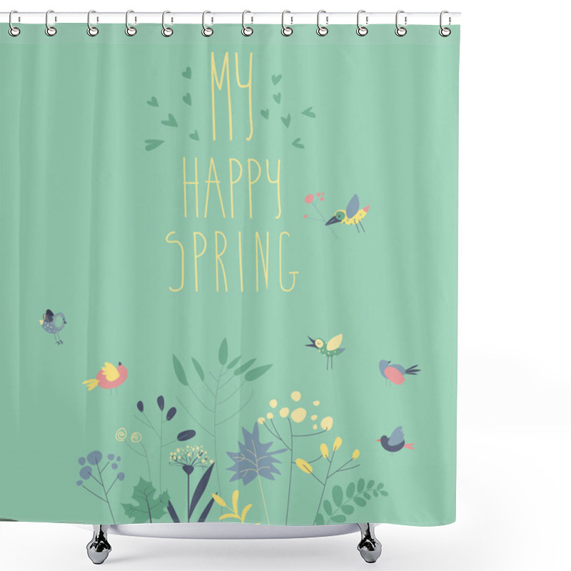 Personality  Cute Birds With Spring Plants Shower Curtains