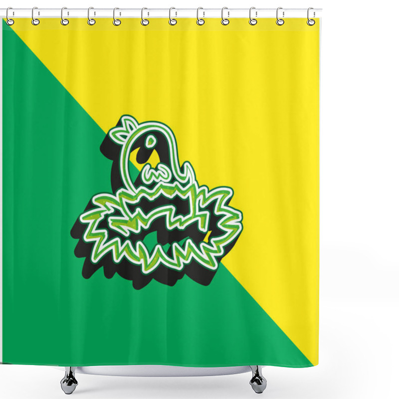 Personality  Bird On Nest Hand Drawn Outlined Animal Green And Yellow Modern 3d Vector Icon Logo Shower Curtains