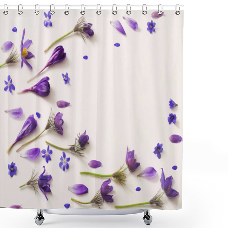 Personality  Spring Violet Flowers On A White Background Shower Curtains