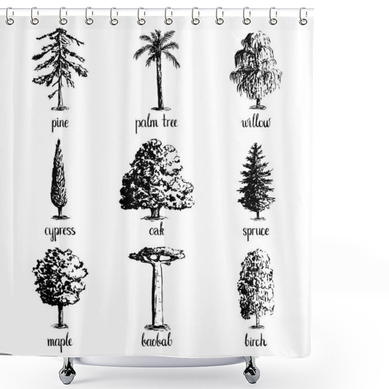 Personality  Set Of Hand Drawn Tree Sketches. Shower Curtains