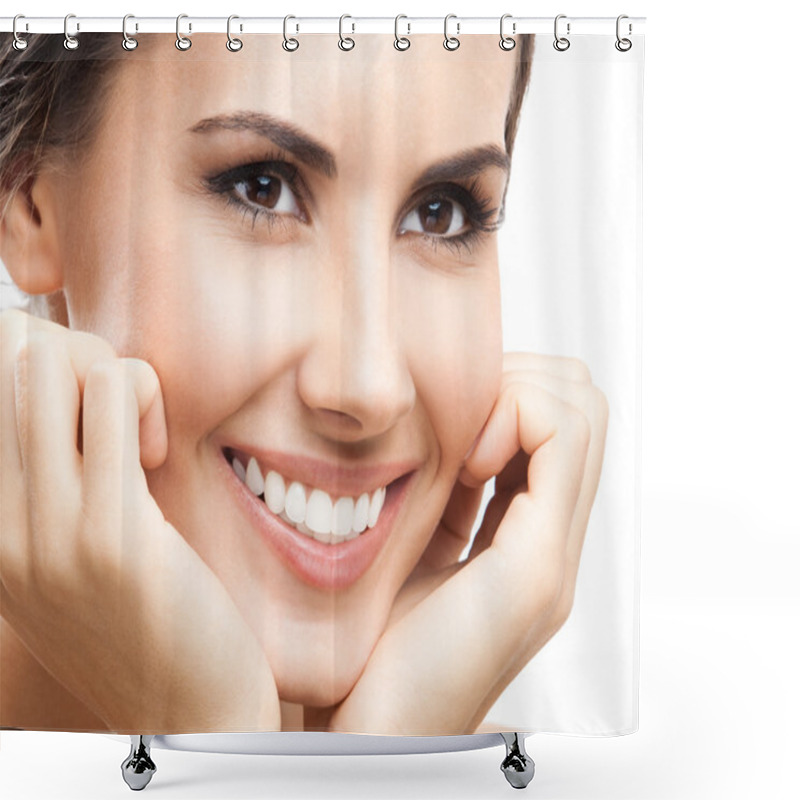 Personality  Portrait Of Beautiful Woman, On White Shower Curtains