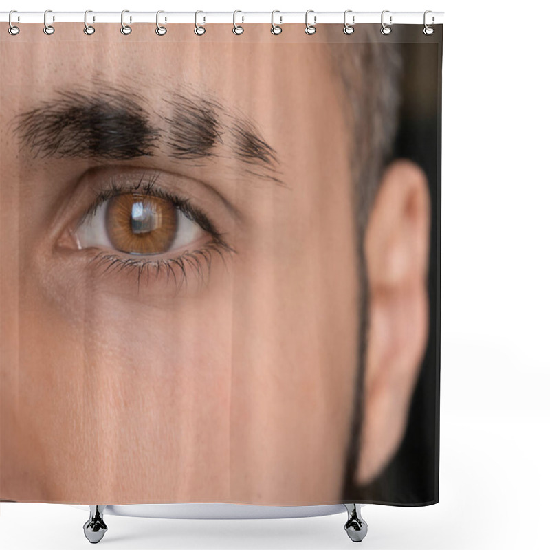 Personality  Bright Eye Look , Eyebrow With Scar, Sharp Brown Eye, Close-up Man Eye Shower Curtains