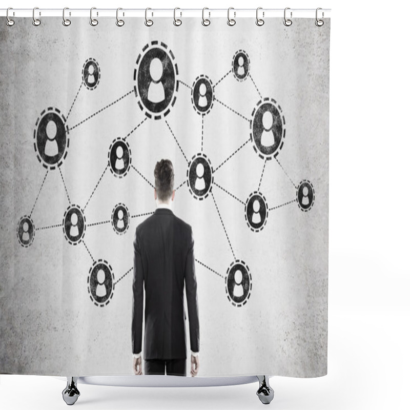 Personality  Businessman Looking At Social Network Shower Curtains