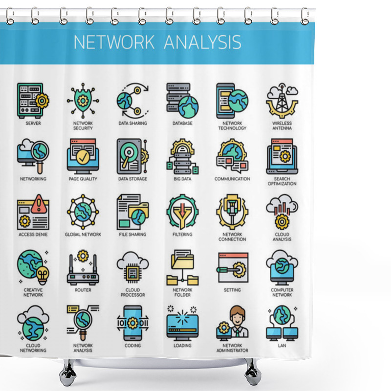 Personality  Network Analysis , Thin Line And Pixel Perfect Icons Shower Curtains