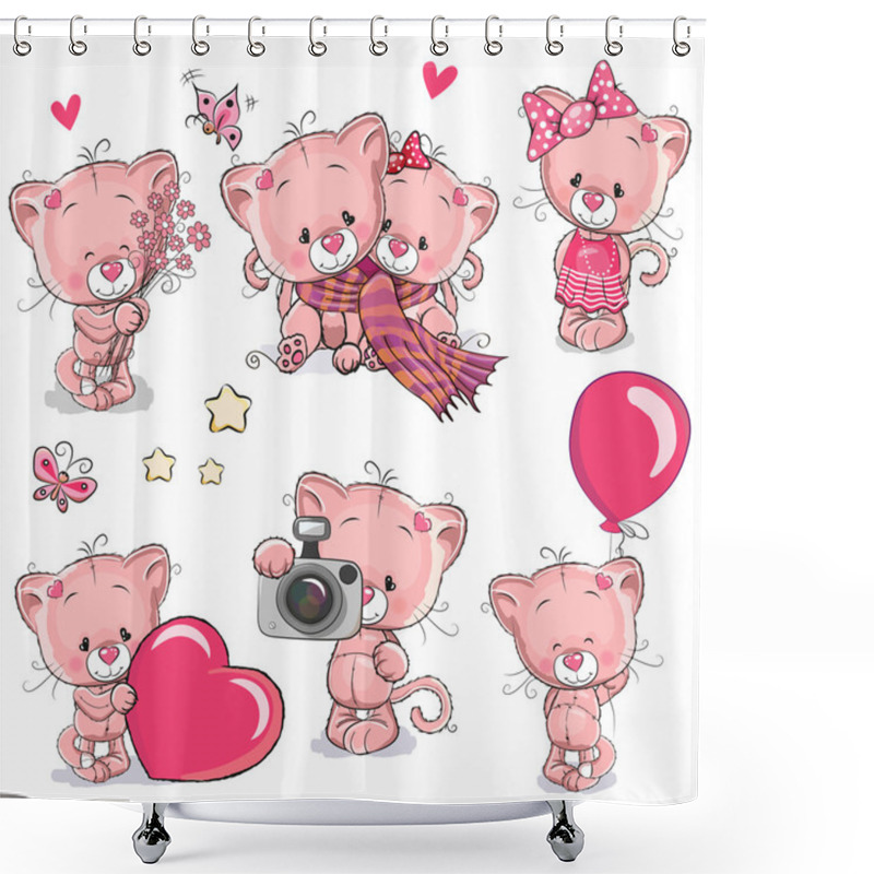 Personality  Set Of Cute Cartoon Kitten Shower Curtains