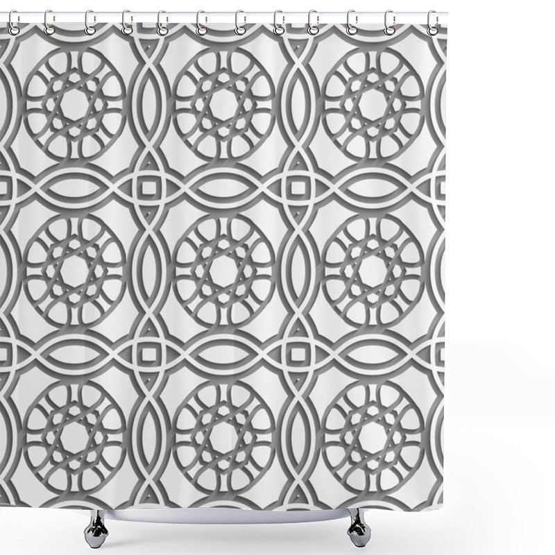 Personality  White Squares And Geometric Flowers Detailed Seamless Shower Curtains