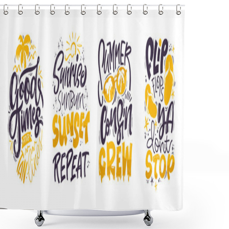 Personality  Summer Vibes - Cute Hand Drawn Doodle Lettering Quote. Lettering Ptint T-shirt Design, Mug Print About Summer. Shower Curtains